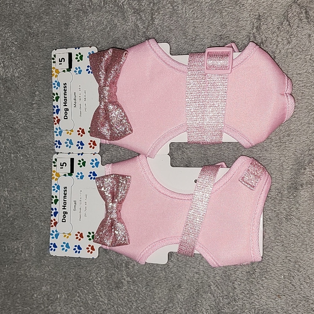 Pink Dog Harness With Glitter Bow
